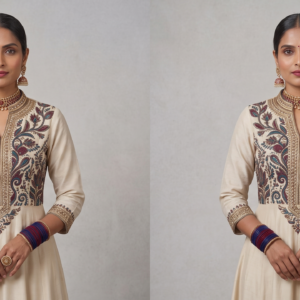 Home machine embroidered kurta yoke